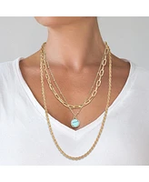 Jessica Simpson Layered Chain Necklace with Turquoise Pendant