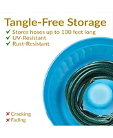 Decorative Metal Garden Hose Holder Pot with Lid - Uv-Resistant Blue Patina Finish - Holds up to 100-Foot Hose