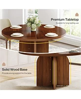 Tribesigns Round Dining Table for 4-6 People, 47-Inch Wood Kitchen Table with Pedestal Base, Rustic Circle Dinner Table for Kitchen, Dining Room