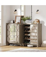 Tribesigns Mirror Shoe Cabinet,5-Tier Modern Shoe Organizer Cabinet with Doors,Freestanding 25-Pair Shoe Rack, Light Brown