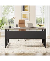 Tribesigns Computer Desk with Bottom Storage Shelf, Home Office Desk Writing Table for Workstation (Dark Oak, 55 inches )