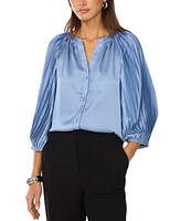 Vince Camuto Women's Satin Pleated-Sleeve Split-Neck Top