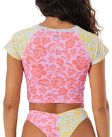 Roxy Juniors' Tapestry Patchwork Short-Sleeve Rashguard