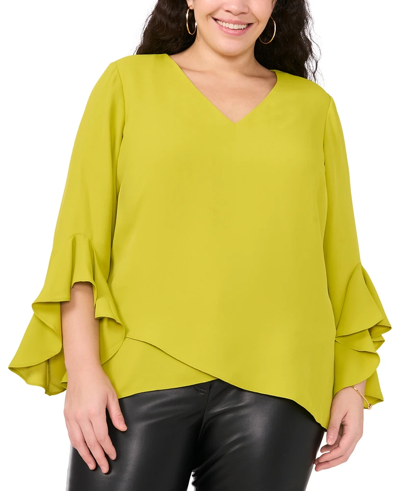 Vince Camuto Plus V-Neck /-Flutter Sleeve Blouse