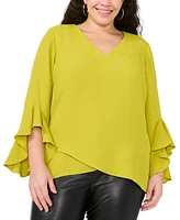 Vince Camuto Plus V-Neck 3/4-Flutter Sleeve Blouse