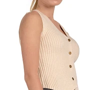 Elan Women's Ribbed-Knit Sleeveless Button-Front Vest