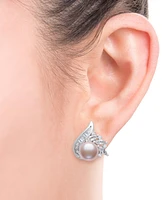 Belle de Mer Blush Cultured Freshwater Pearl (8-9mm) & Lab Created White Sapphire (2 ct. t.w.) Stud Earrings in Sterling Silver