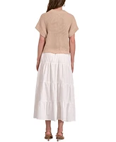 Elan Women's Sweater Combo Tiered A-Line Dress