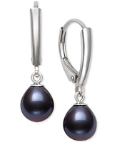 Belle de Mer Dyed Cultured Freshwater Pearl (7-8mm) Leverback Drop Earrings Sterling Silver