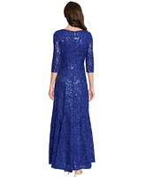 Tahari Women's V-Neck Sequined Embroidered Gown