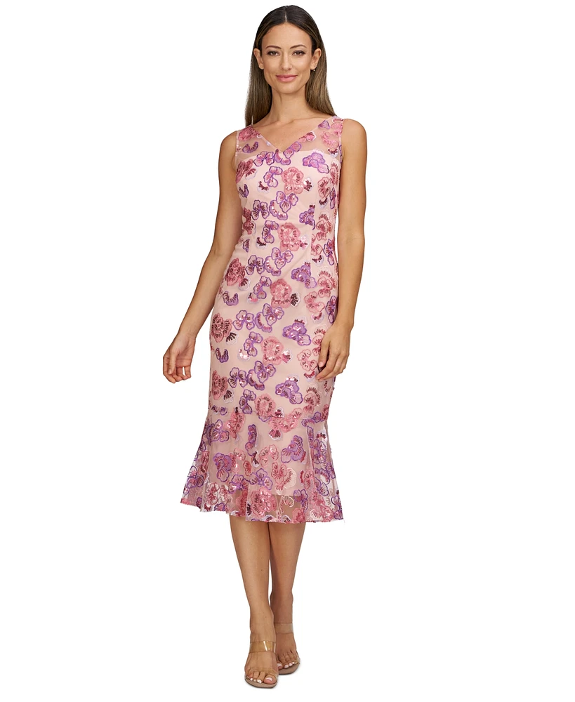 Js Collections Women's Embellished-Floral V-Neck Sleeveless Dress