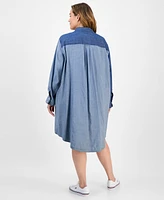 Tommy Hilfiger Plus Patchwork Chambray Shirtdress