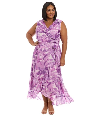 London Times Plus Printed Ruffled Maxi Dress