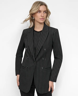 Dkny Women's Pinstripe Double-Breasted Peak-Lapel Blazer