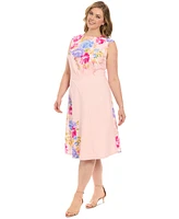 London Times Plus Placed Floral-Print Sleeveless Midi Dress