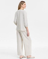 Jm Collection Womens Linen Pintuck Embroidered Top Pants Exclusively At Macys