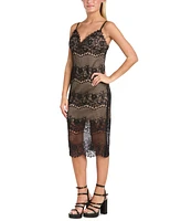 Morgan & Company Women's V-Neck Sleeveless Lace Midi Dress