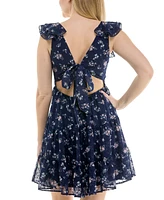 Trixxi Juniors' Floral Ruffle Clip-Dot Mini Dress