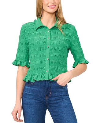 CeCe Women's Smocked Elbow-Sleeve Shirt