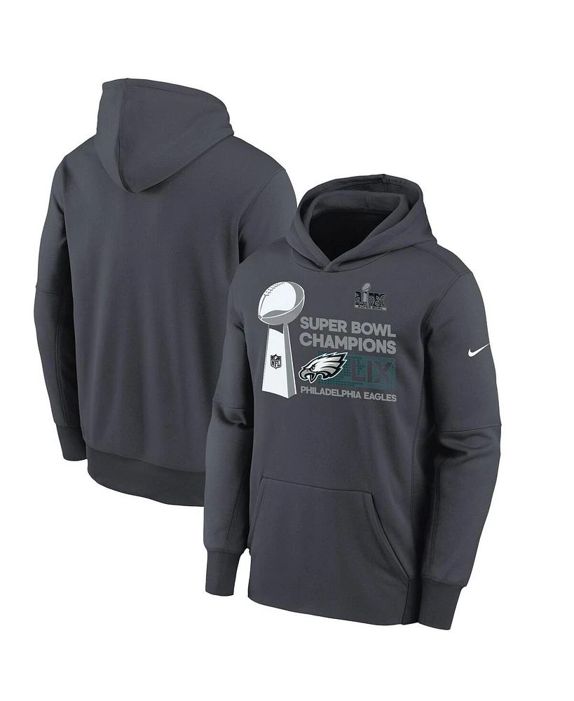 Nike Big Boys and Girls Anthracite Philadelphia Eagles Super Bowl Lix Champions Locker Room Trophy Collection Fleece Pullover Hoodie