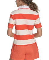Starter Women's Cotton Rugby-Stripe Logo Polo Shirt