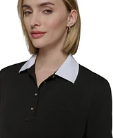 Karl Lagerfeld Paris Women's Contrast-Cuff Polo Top