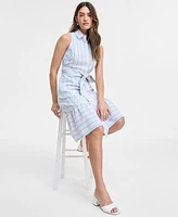 Jones New York Women's Striped Sleeveless Midi Shirtdress