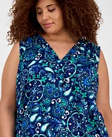 Jones New York Plus Size Printed V-Neck Pleated Top