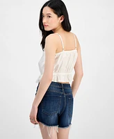 Self Esteem Juniors' Lace-Trim Embroidered Peplum Tank Top