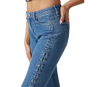 Guess Women's Mid-Rise Lace-Up Fare-Leg Jeans
