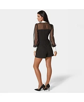 Bebe Women's Woven Twill Button Down Chiffon Sleeve Romper
