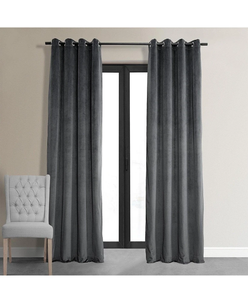 Half Price Drapes Distance Blue Grey Grommet Signature Velvet Blackout Curtain