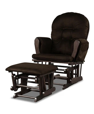 Wood Glider and Ottoman Set with Padded Armrests and Detachable Cushion