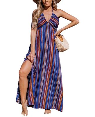 Women's Sunset Colors Striped Maxi Beach Dress