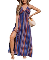 Cupshe Women's Sunset Colors Striped Maxi Beach Dress