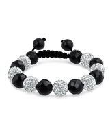 Bling Jewelry Black White Pave Crystal Bracelet Ball Black Cord String Adjustable