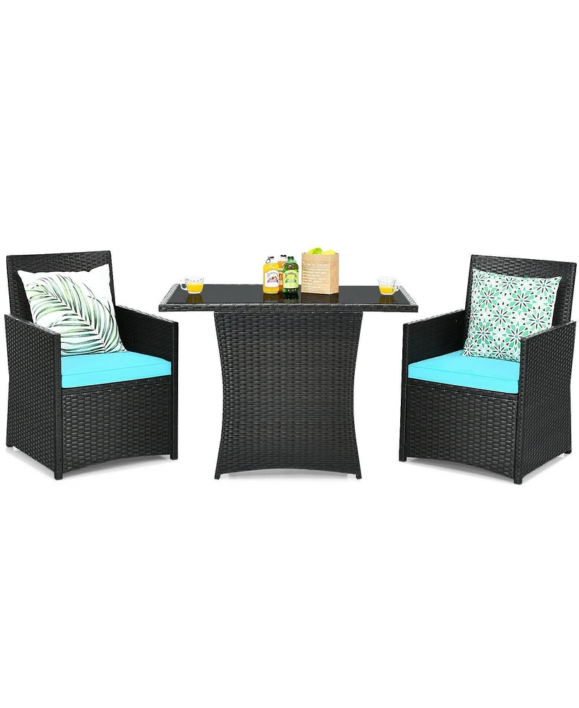 3 Pieces Patio Rattan Furniture Set with Cushion and Sofa Armrest