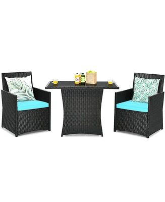 3 Pieces Patio Rattan Furniture Set with Cushion and Sofa Armrest