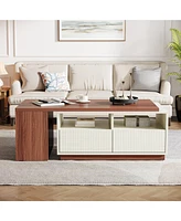 Tribesigns Coffee Table, Extendable Coffee Table with 2 Drawers and Storage Shelves, Rectangular Wooden Center Table with Reversible Tabletop for Livi