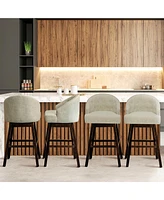 Gymax Set of 4 Swivel Bar Stools Tufted Bar Height Pub Chairs w/ Rubber Wood Legs