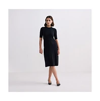 Reistor Women's High Neck Elbow Sleeves Fitted Dress