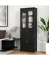 Tall Bathroom Storage Cabinet with 2 Glass Doors and Adjustable Shelves