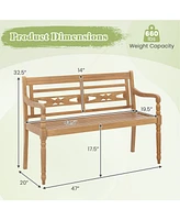 2-Person Teak Wood Patio Bench with Wide Backrest and Curved Armrests