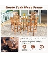 Patio Teak Wood Bar Stool Outdoor Counter Height Chair with Ergonomic Backrest