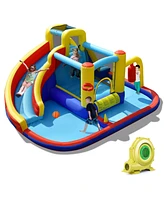 7-in-1 Inflatable Water Slide with 735W Air Blower and Splash Pool