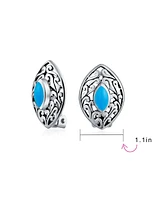 Bling Jewelry Western Filigree Marquise Blue Turquoise Clip-On Earrings Non-Pierced Sterling Silver