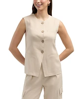 Ellen Tracy Women s Linen Vest with Welt Pockets