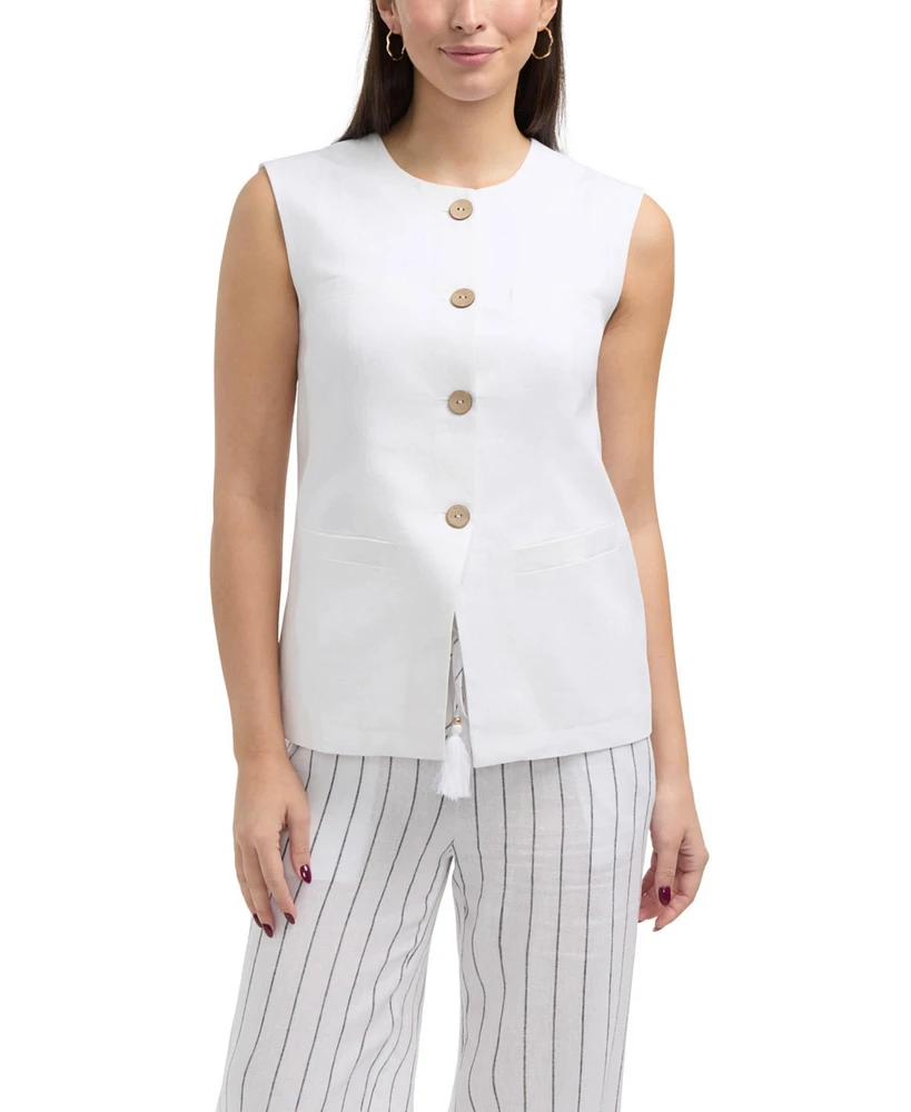Ellen Tracy Women s Linen Vest with Welt Pockets