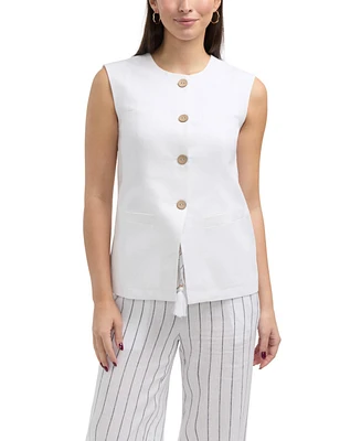 Ellen Tracy Women s Linen Vest with Welt Pockets
