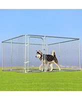 Outdoor Dog Kennel with Roof, 7.5ft Dog Fence with Door and Waterproof Cover, Dog Playpen for Outside Large Dogs